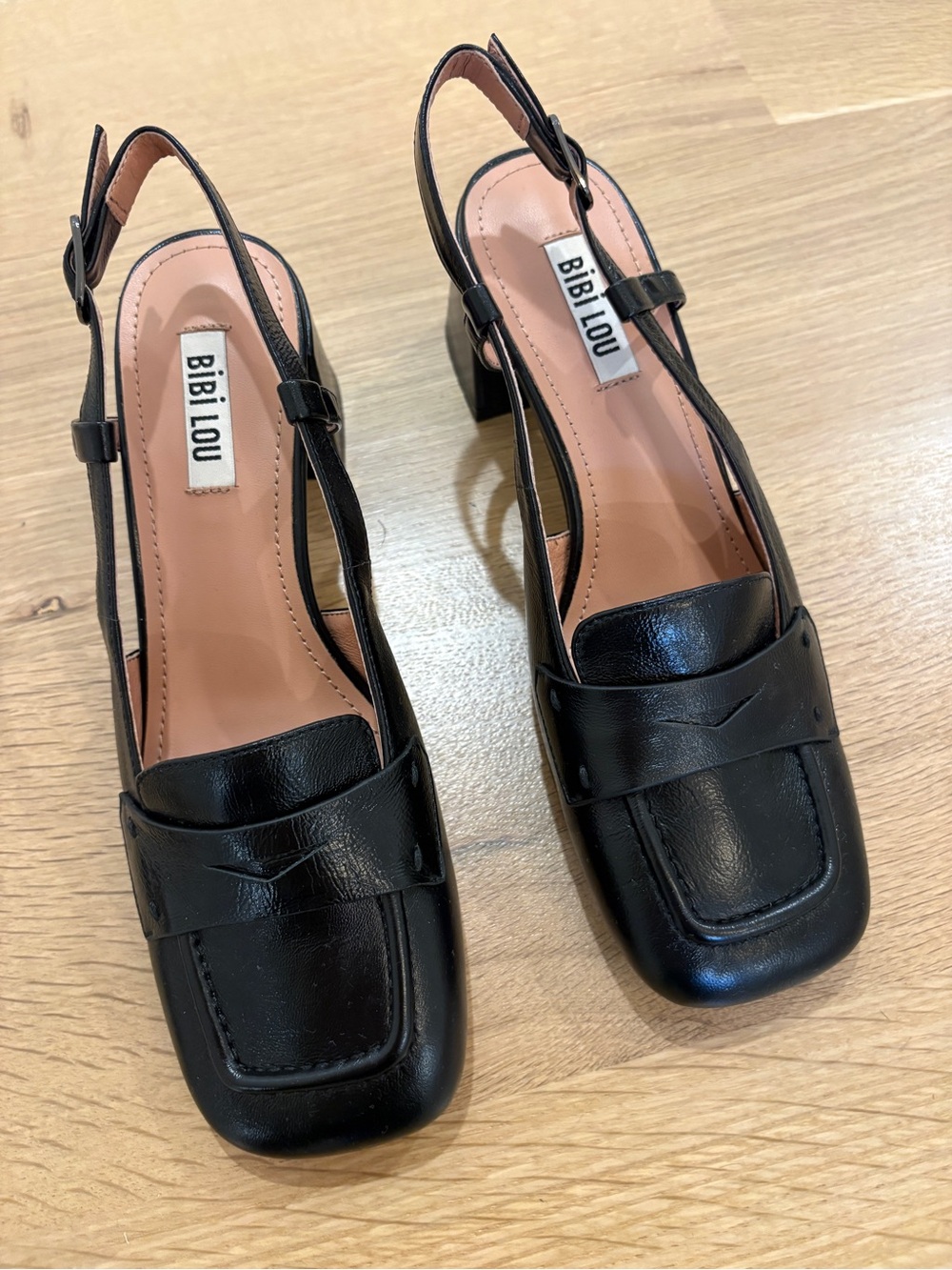 Bibi Lou Black Leather Slingback Heels